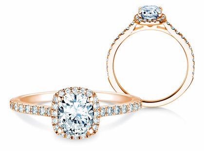 Verlobungsring Halo Cushion Pavé in 14K Roségold mit Diamanten 0,50ct G/SI