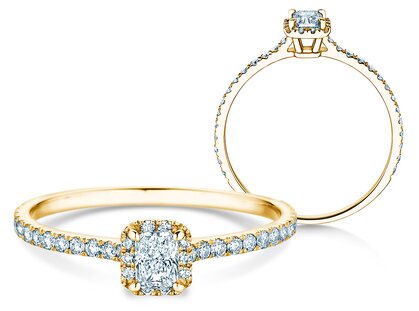 Verlobungsring Radiant Halo Pavé in 14K Gelbgold mit Diamanten 0,58ct G/SI