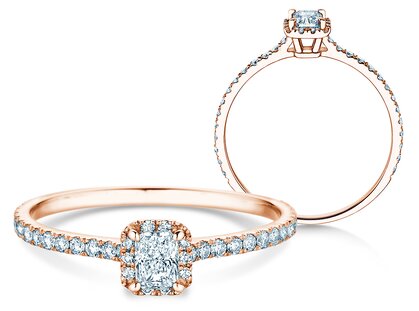 Verlobungsring Radiant Halo Pavé in 14K Roségold mit Diamanten 0,58ct G/SI