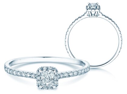 Verlobungsring Radiant Halo Pavé in Platin 950/- mit Diamanten 0,58ct G/SI